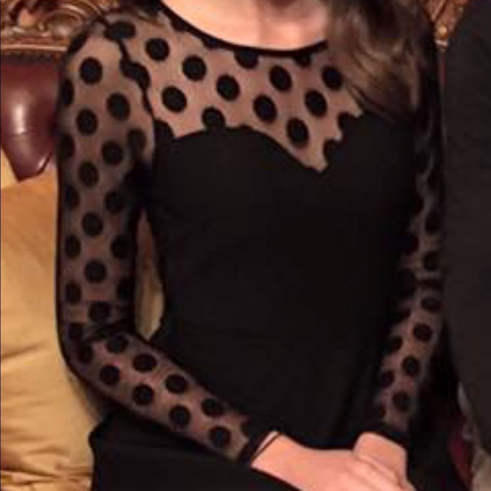 Lulus polka dot long sleeve fit and flare dress- S